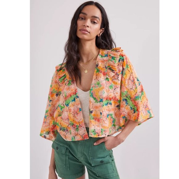 NWT Anthropologie Cropped Floral Lace Shrug Size OS Multicolor One Size - Picture 1 of 15